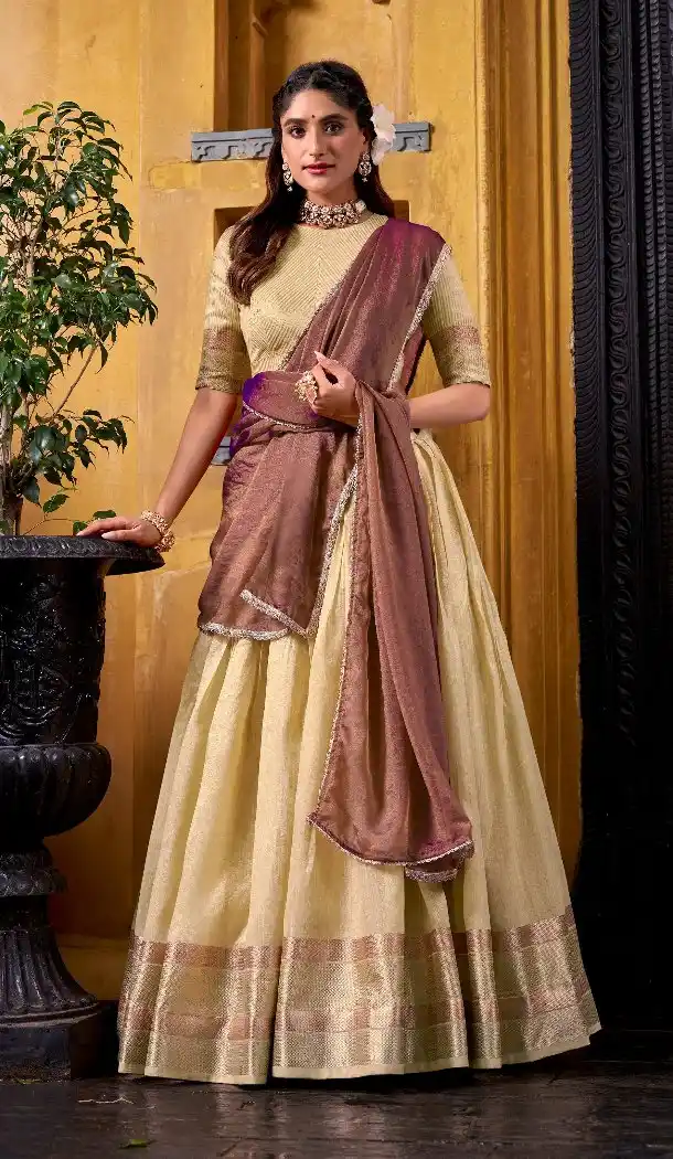 Light Yellow Dhupion Silk Zari Lehenga Choli – 214361