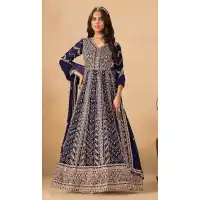 Navy Blue Faux Georgette Heavy Work Anarkali Suit – 214250