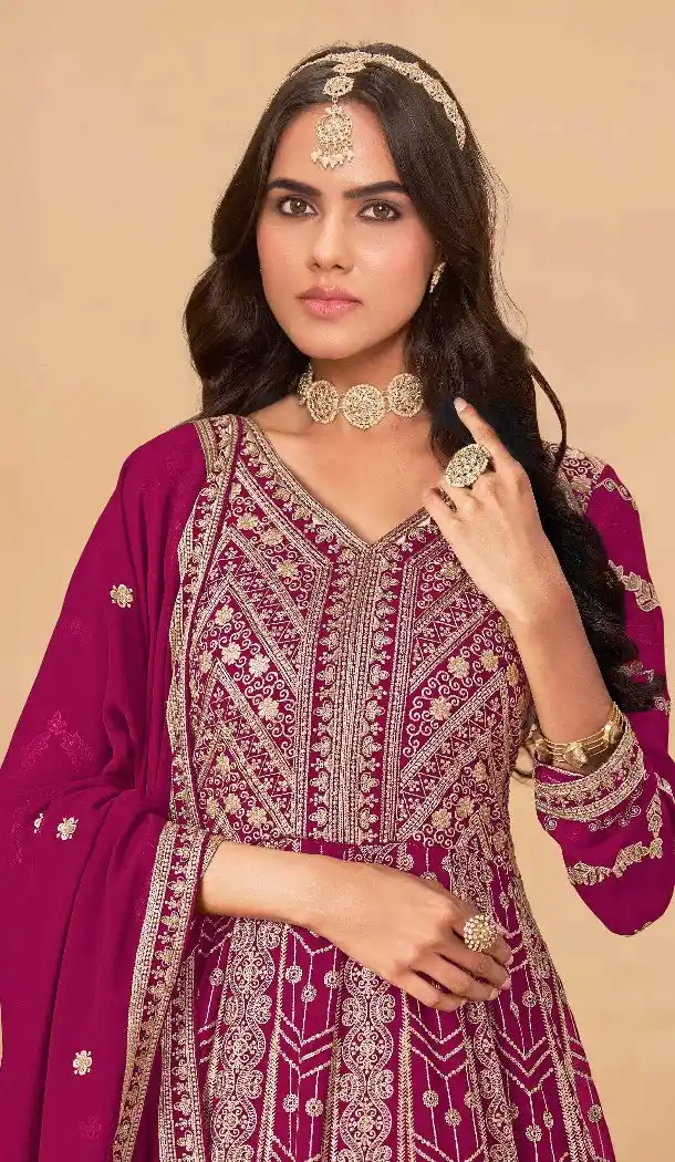 Pink Faux Georgette Heavy Work Anarkali Suit – 214251
