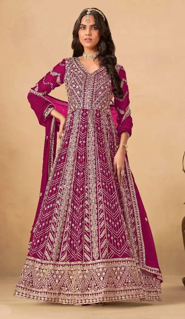 Pink Faux Georgette Heavy Work Anarkali Suit – 214251