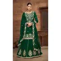Green Embroidered Vichitra Silk Lehenga Suit – 214451