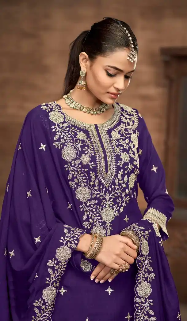 Purple Vichitra Silk Lehenga Suit with Rich Work – 214452
