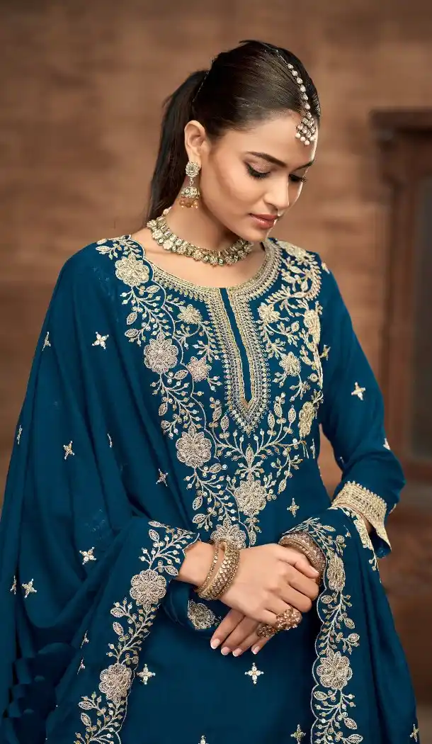 Teal Designer Lehenga Suit in Vichitra Silk – 214453