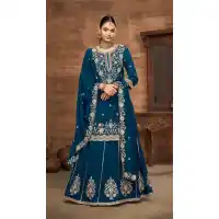 Teal Designer Lehenga Suit in Vichitra Silk – 214453