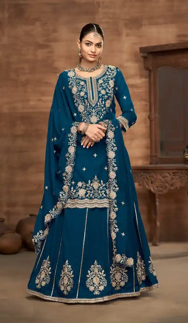 Teal Designer Lehenga Suit in Vichitra Silk – 214453