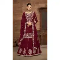 Maroon Vichitra Silk Lehenga Suit with Heavy Embroidery – 214454