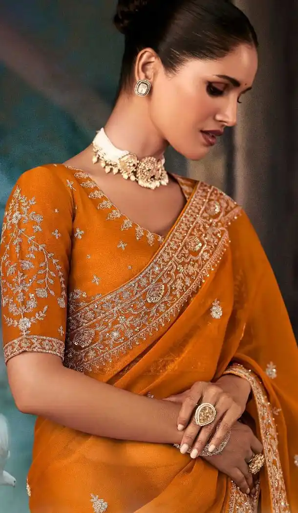 Mustard Georgette Embroidery Designer Saree – 214543