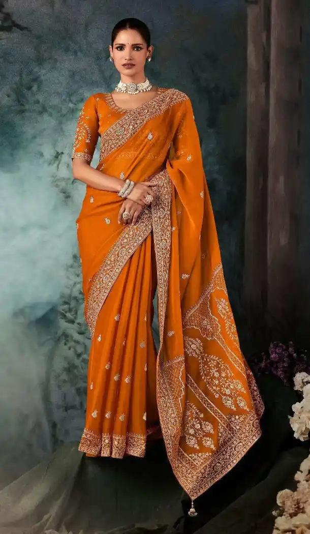 Mustard Georgette Embroidery Designer Saree – 214543