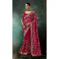 Dark Pink Georgette Embroidered Saree – 214544