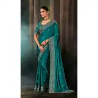 Teal Blue Georgette Embroidery Designer Saree – 214545