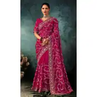 Rani Pink Georgette Embroidered Saree – 214546