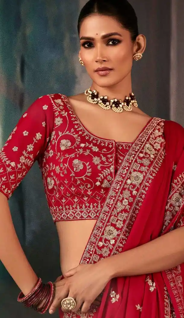 Pink Georgette Designer Embroidery Saree – 214547