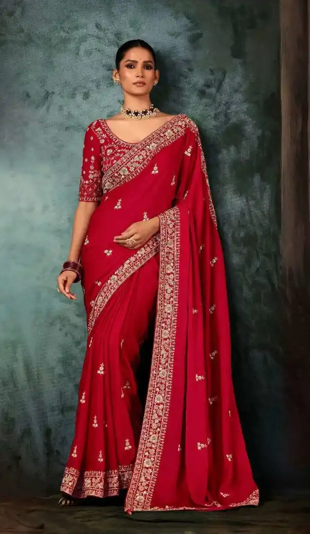 Pink Georgette Designer Embroidery Saree – 214547