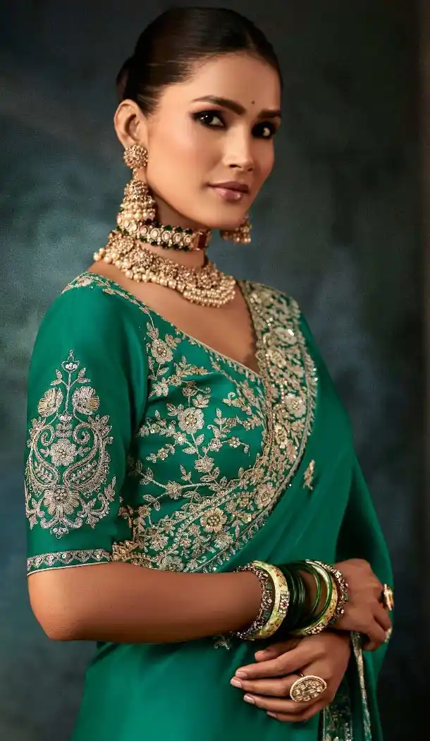 Teal Green Georgette Embroidered Saree – 214548