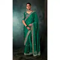 Teal Green Georgette Embroidered Saree – 214548