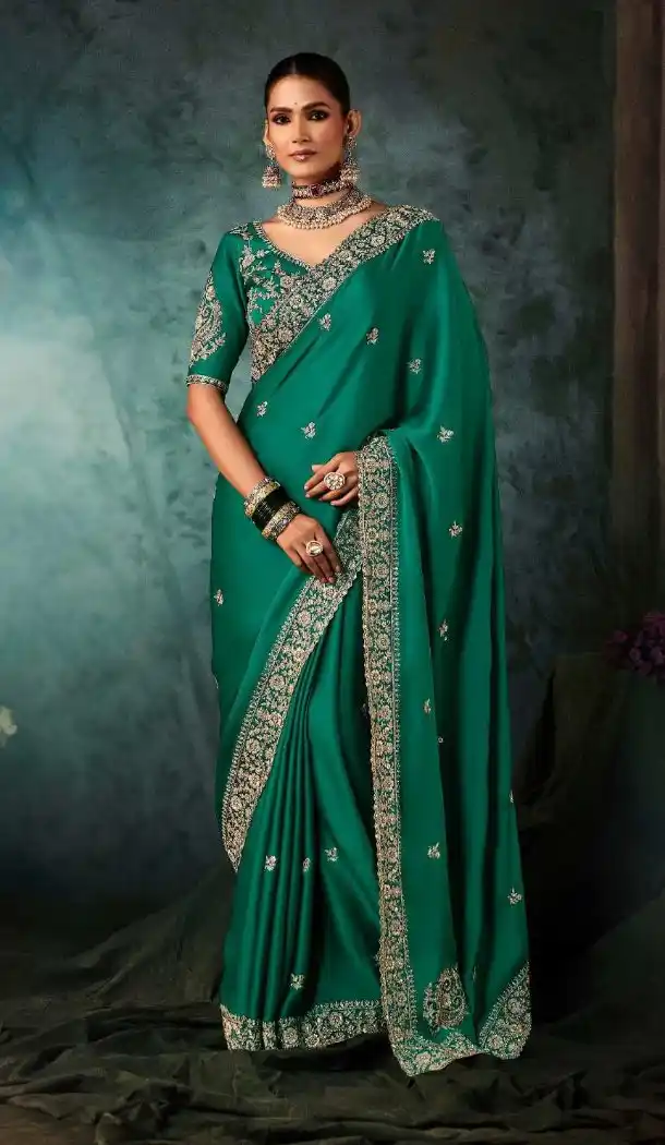 Teal Green Georgette Embroidered Saree – 214548