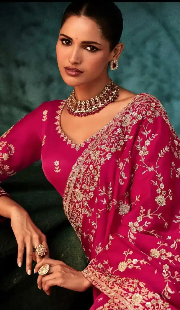 Pink Georgette Embroidery Designer Saree – 214549