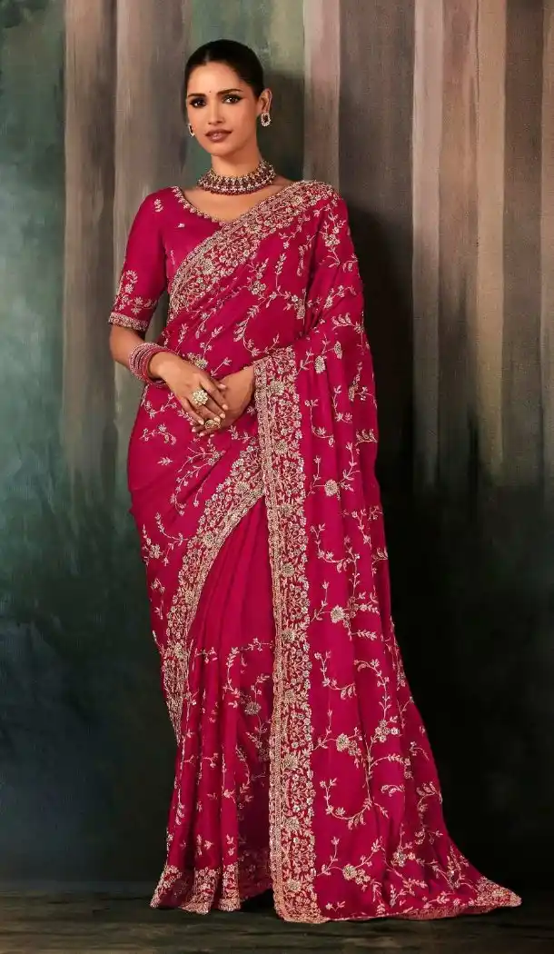 Pink Georgette Embroidery Designer Saree – 214549