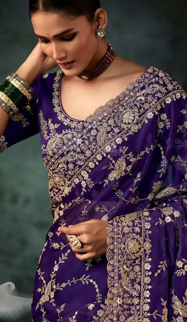 Purple Georgette Embroidered Designer Saree – 214550
