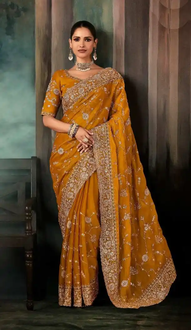 Yellow Georgette Embroidery Saree – 214551