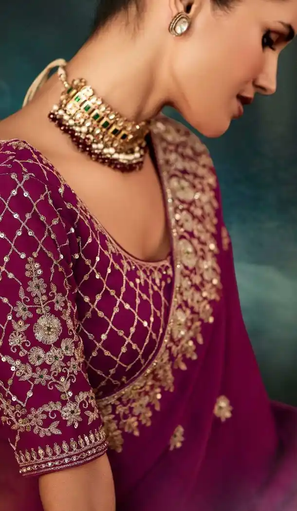 Purple Georgette Designer Embroidered Saree – 214552