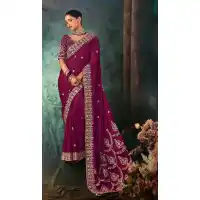 Purple Georgette Designer Embroidered Saree – 214552