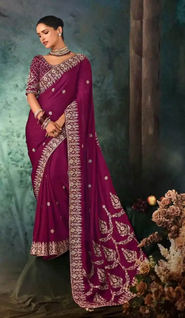 Purple Georgette Designer Embroidered Saree – 214552