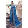 Buy Royal Blue Satin Silk Embroidery Saree Plus Size Online – 214765