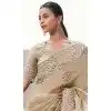 Shop Beige Pure Tissue Embroidery Saree Plus Size Online – 214766