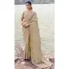 Shop Beige Pure Tissue Embroidery Saree Plus Size Online – 214766