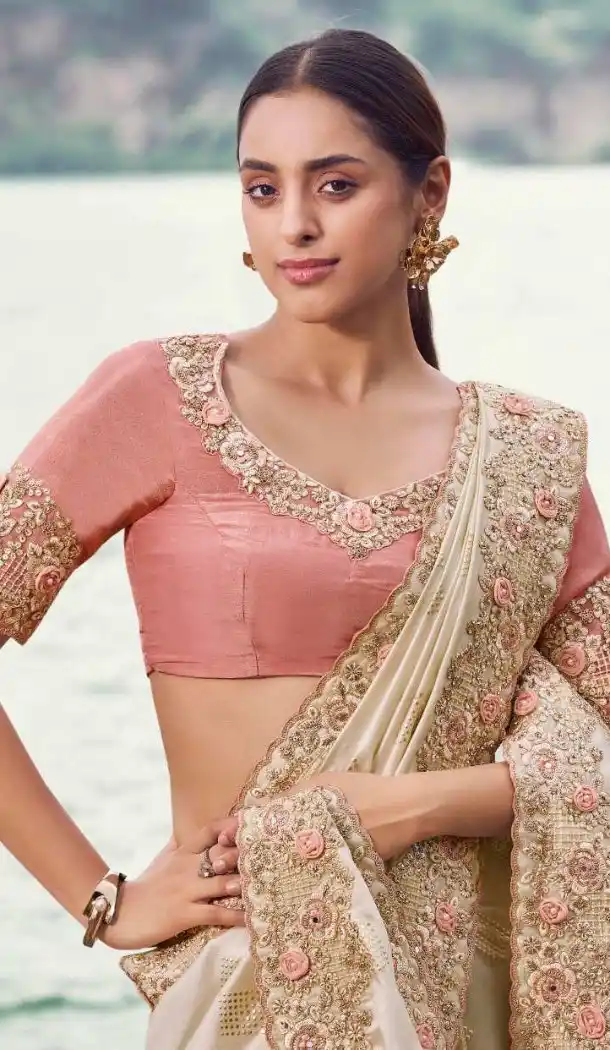 Chiku Pure Tissue Saree with Beautiful Embroidery Work – 214771