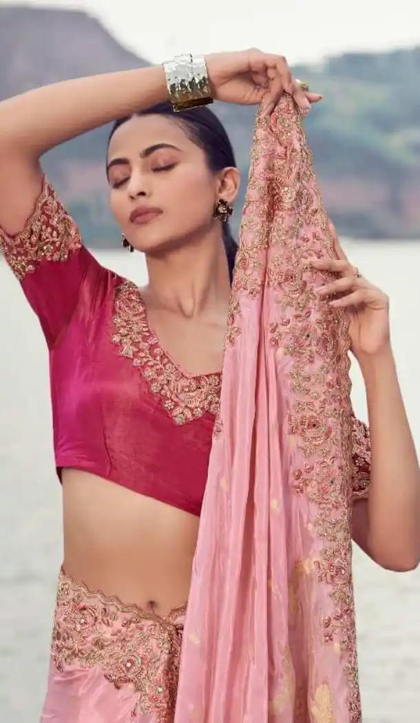 Pink Pure Tissue Embroidery Designer Saree – 214772