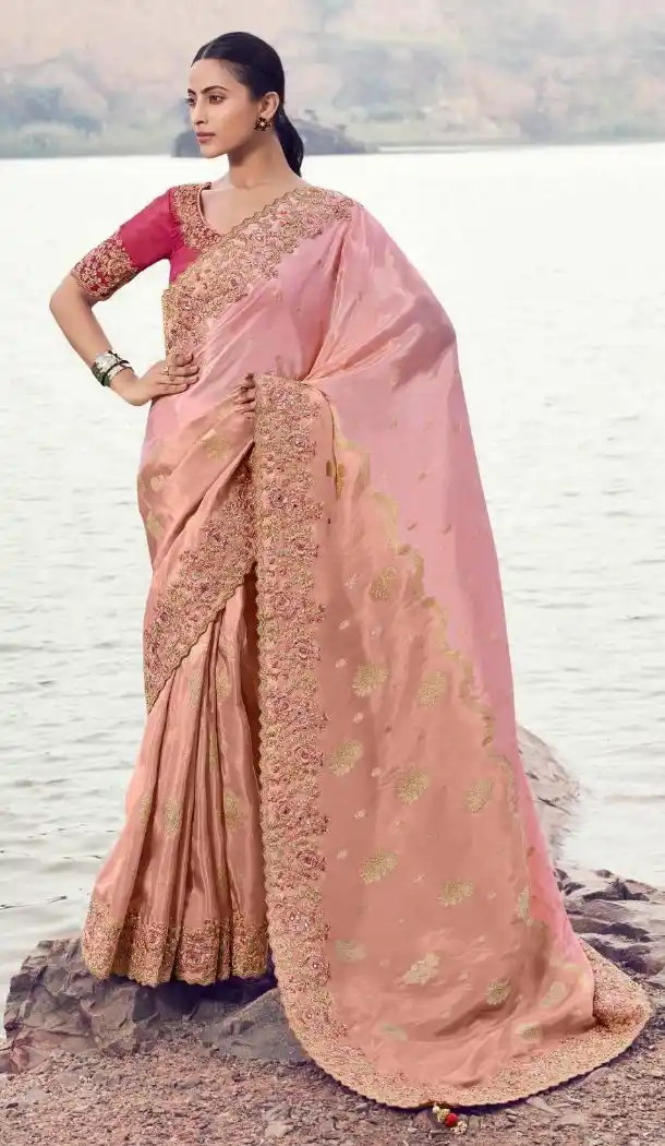 Pink Pure Tissue Embroidery Designer Saree – 214772