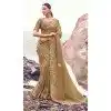 Shop Chiku Satin Silk Embroidery Saree Plus Size Online – 214774