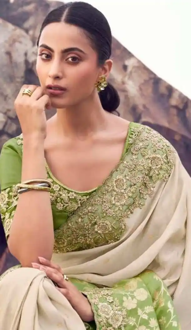 Green Shaded Pure Tissue Embroidery Designer Saree – 214776