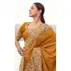 Buy Mustard Pure Tissue Embroidery Saree Plus Size – 214777