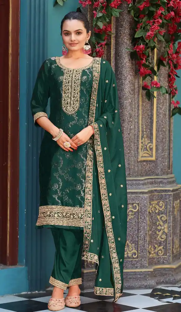 Green Viscose Jacquard Embroidery Pakistani Suit – 214859