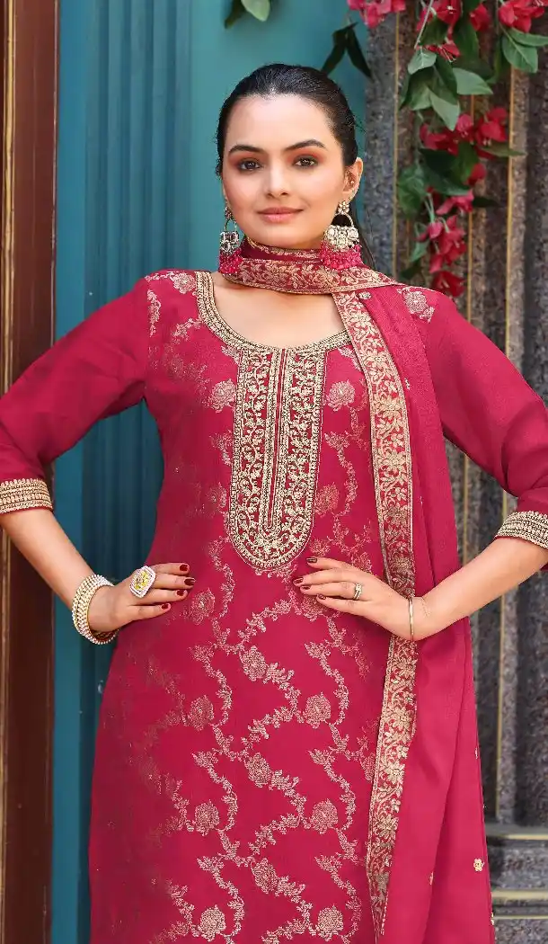 Pink Viscose Jacquard Embroidery Pakistani Suit – 214860
