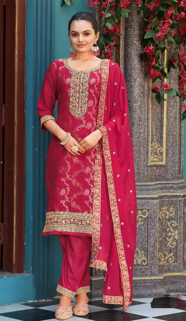 Pink Viscose Jacquard Embroidery Pakistani Suit – 214860