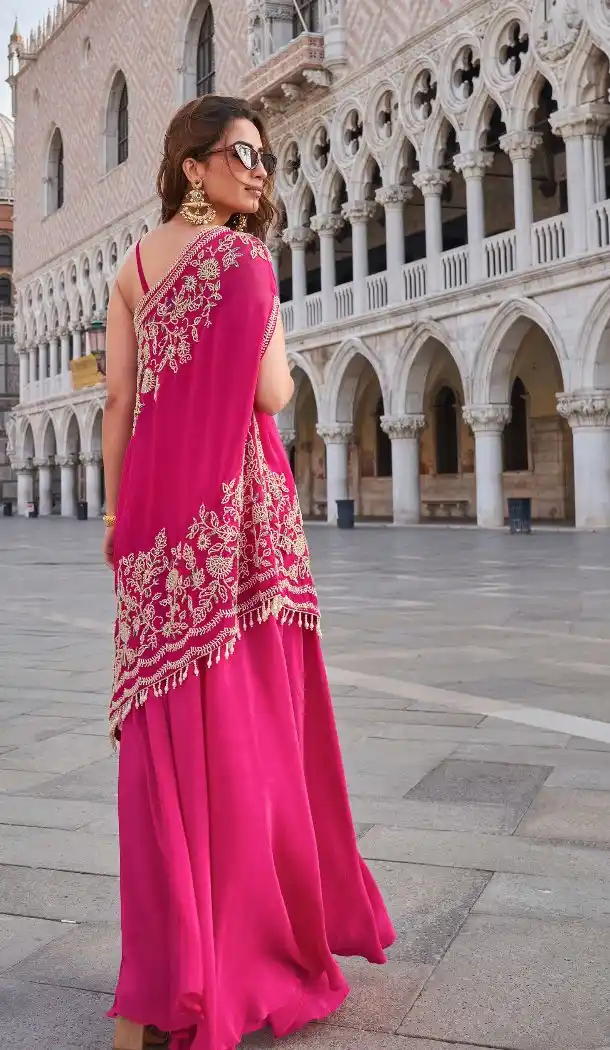 Premium Pink Crepe Beads Palazzo Suit – 214927