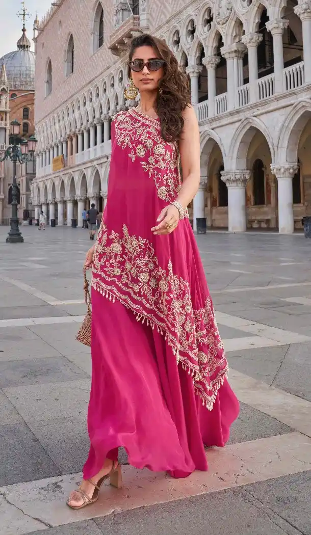 Premium Pink Crepe Beads Palazzo Suit – 214927