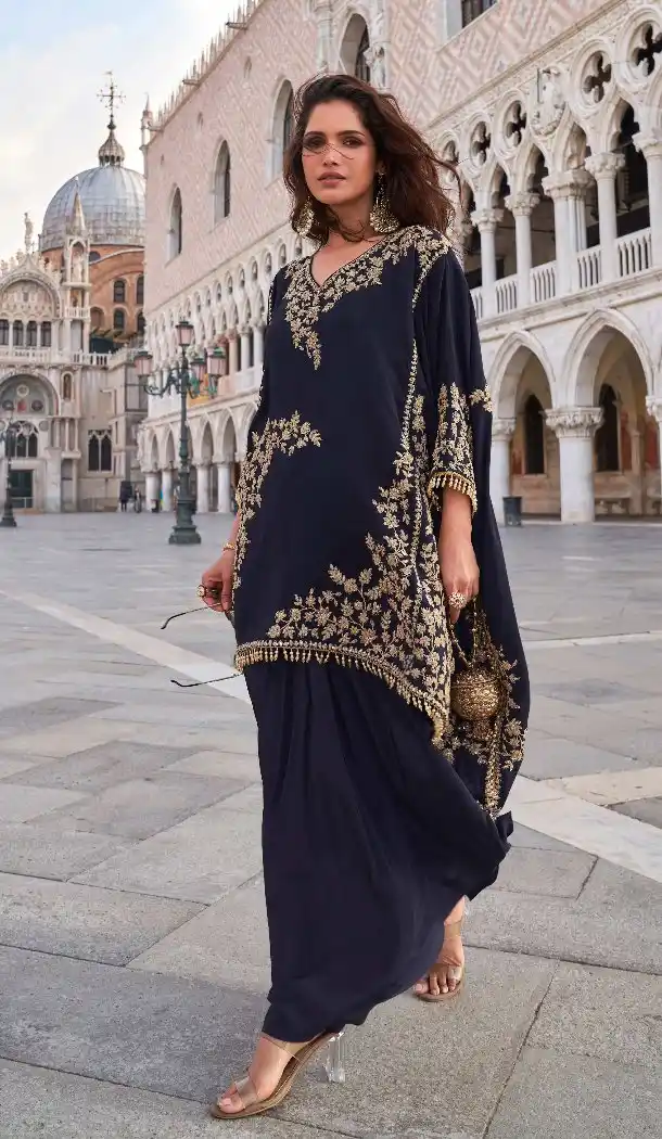 Black Beads Crepe Palazzo Suit – 214929