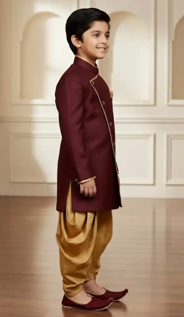 Dark Maroon Jute Silk Indo Western for Boys – 215021