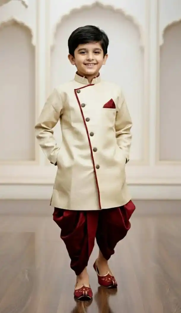 Brown Jute Silk Boys Indo Western Dress – 215022