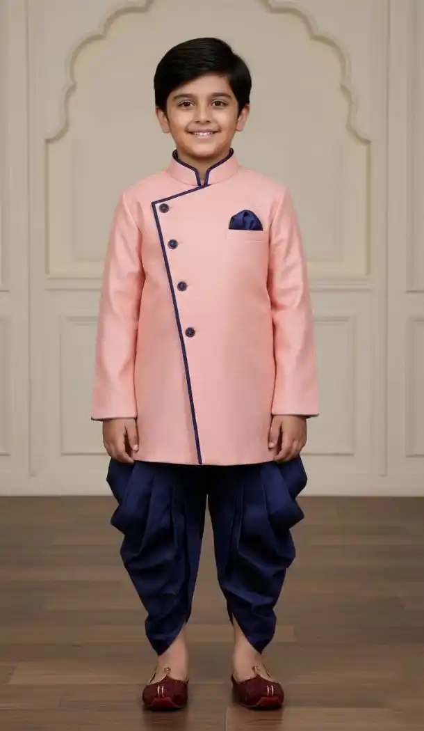 Pink Jute Silk Indo Western Dress for Boys – 215025