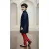 Shop Navy Blue Jute Silk Boy Indo Western Outfit 215031