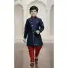 Shop Navy Blue Jute Silk Boy Indo Western Outfit 215031