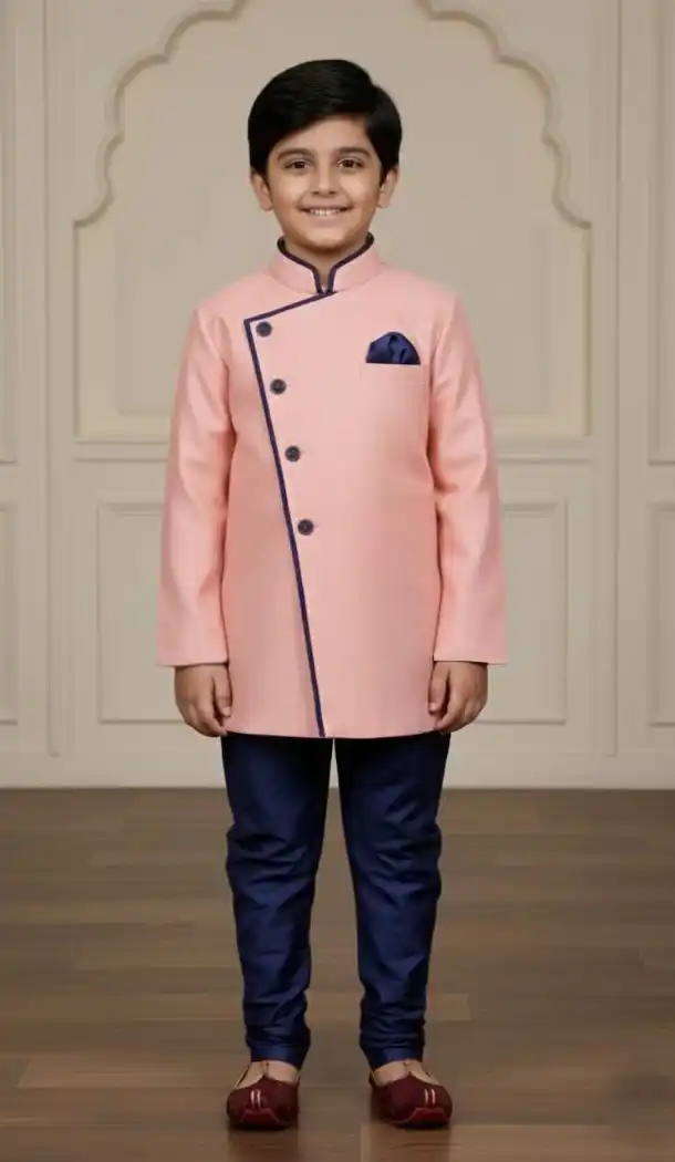 Stylish Pink Jute Silk Boys Indo Western – 215032