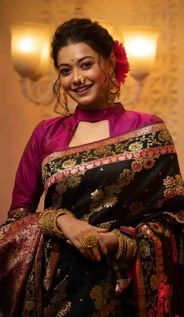 Black Soft Banarasi Silk Weaving Saree for Women – 215107