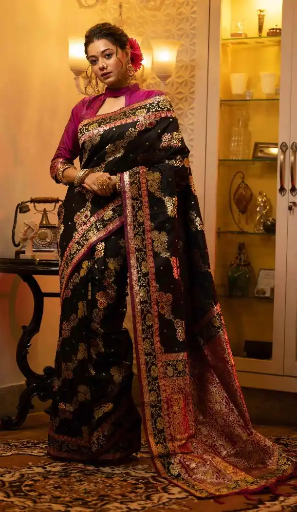Black Soft Banarasi Silk Weaving Saree for Women – 215107